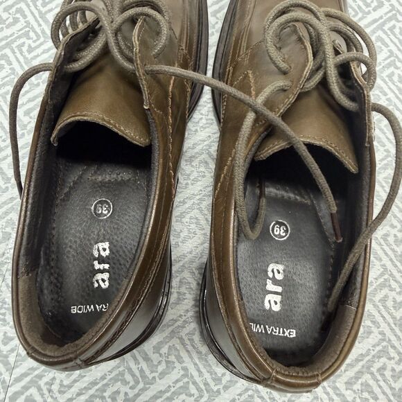 Ara Men Gero Brown Leather Derby Dress Shoes US 8 M Apron Toe Oxford Macchiato